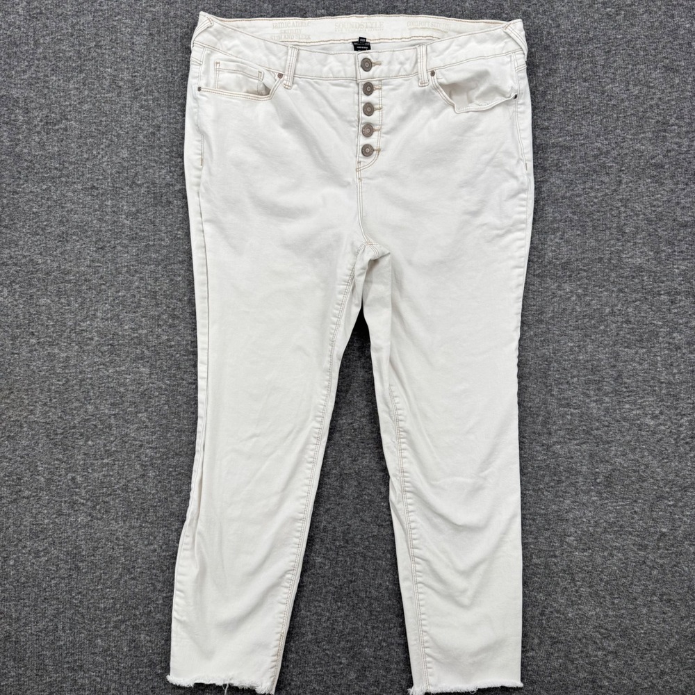 Soundstyle Jamie Ankle Skinny Jeans Womens 16 Cream Button Fly Raw Hem Stretch‎